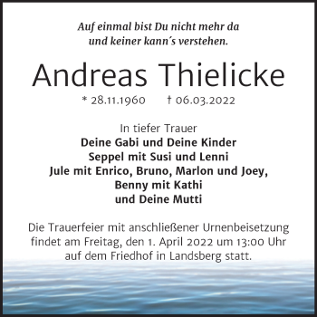 Traueranzeige von Andreas Thielicke von Mitteldeutsche Zeitung Halle/Saalkreis