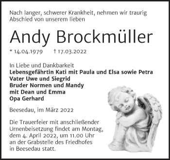 Traueranzeige von Andy Brockmüller von Trauerkombi Bernburg