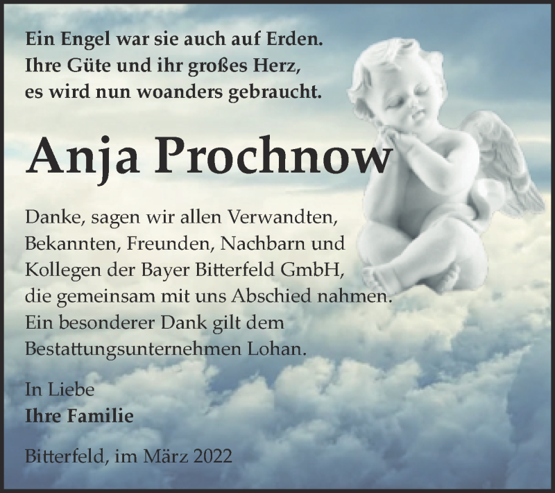  Traueranzeige für Anja Prochnow vom 09.03.2022 aus Trauerkombi Bitterfeld