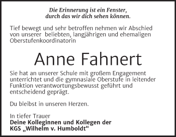 Traueranzeige von Anne Fahnert von Mitteldeutsche Zeitung Halle/Saalkreis
