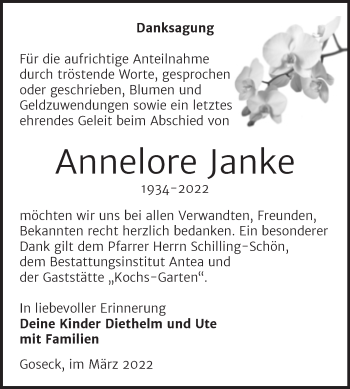 Traueranzeige von Annelore Janke von Trauerkombi Weißenfels