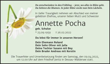 Traueranzeige von Annette Pocha von Trauerkombi Dessau