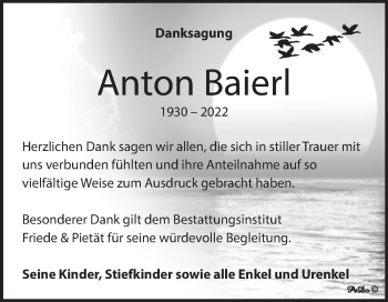 Traueranzeige von Anton Baierl von Trauerkombi Weißenfels