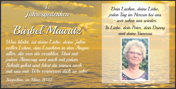 Traueranzeige von Bärbel Mauritz von Trauerkombi Wittenberg