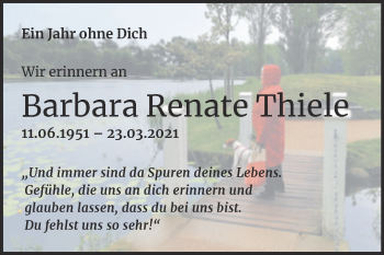 Traueranzeige von Barbara Renate Thiele von Trauerkombi Dessau