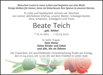 Traueranzeige von Beate Teich von Mitteldeutsche Zeitung Halle/Saalkreis
