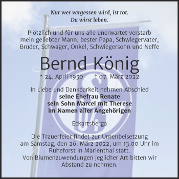 Traueranzeige von Bernd König von Wochenspiegel Naumburg/Nebra