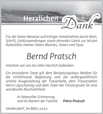 Traueranzeige von Bernd Pratsch von Trauerkombi Bitterfeld