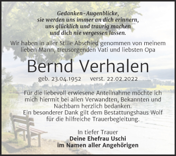 Traueranzeige von Bernd Verhalen von Trauerkombi Weißenfels