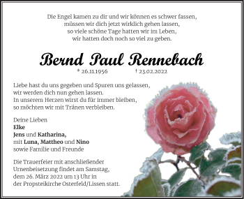 Traueranzeige von Bernd Paul Rennebach von Trauerkombi Zeitz