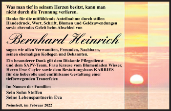 Traueranzeige von Bernhard Heinrich von Trauerkombi Quedlinburg