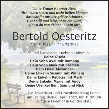 Traueranzeige von Bertold Oesteritz von Trauerkombi Wittenberg
