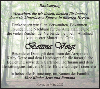 Traueranzeige von Bettina Voigt von Trauerkombi Aschersleben