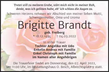 Traueranzeige von Brigitte Brandt von Trauerkombi Dessau