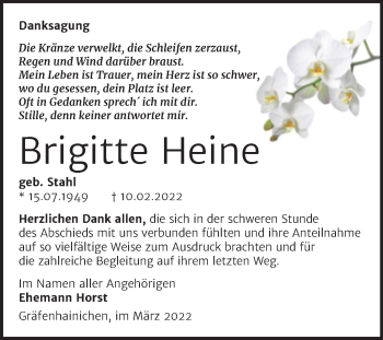 Traueranzeige von Brigitte Heine von Trauerkombi Wittenberg