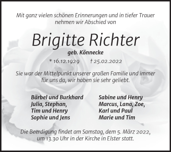 Traueranzeige von Brigitte Richter von Mitteldeutsche Zeitung