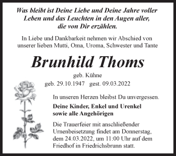 Traueranzeige von Brunhild Thoms von Trauerkombi Quedlinburg