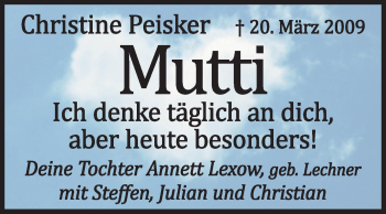 Traueranzeige von Christine Peisker von Naumburger Tageblatt
