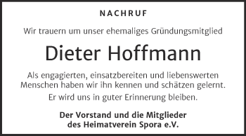 Traueranzeige von Dieter Hoffmann von Trauerkombi Zeitz
