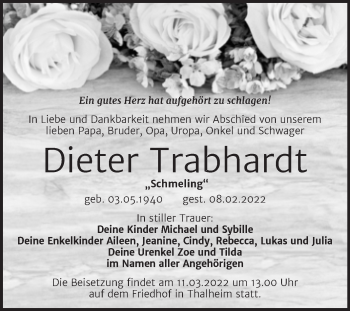 Traueranzeige von Dieter Trabhardt von Trauerkombi Bitterfeld