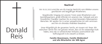 Traueranzeige von Donald Reis von Mitteldeutsche Zeitung Sangerhausen