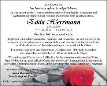 Traueranzeige von Edda Herrmann von Mitteldeutsche Zeitung Sangerhausen