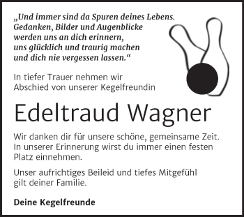 Traueranzeige von Edeltraud Wagner von Wochenspiegel Naumburg/Nebra