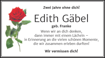 Traueranzeige von Edith Gäbel von Mitteldeutsche Zeitung Halle/Saalkreis