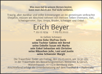 Traueranzeige von Erich Beyer von Trauerkombi Bernburg