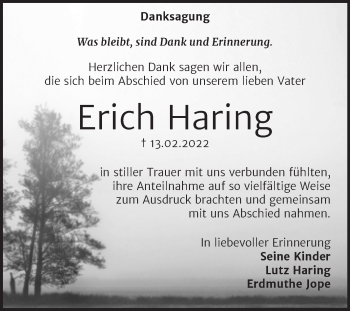 Traueranzeige von Erich Haring von Trauerkombi Mansfelder Land