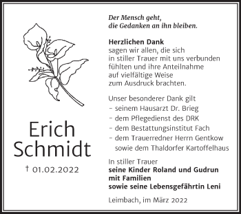 Traueranzeige von Erich Schmidt von Trauerkombi Merseburg