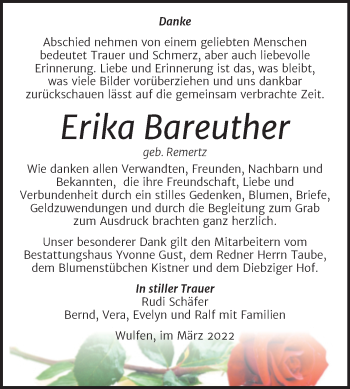 Traueranzeige von Erika Bareuther von Trauerkombi Köthen