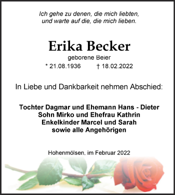 Traueranzeige von Erika Becker von Trauerkombi Weißenfels