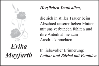 Traueranzeige von Erika Mayfarth von Trauerkombi Aschersleben