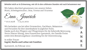 Traueranzeige von Erna Jennrich von Trauerkombi Aschersleben