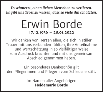 Traueranzeige von Erwin Borde von Trauerkombi Wittenberg