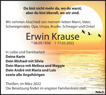 Traueranzeige von Erwin Krause von Trauerkombi Zeitz
