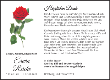 Traueranzeige von Erwin Reiche von Trauerkombi Bernburg