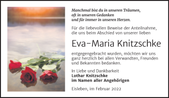 Traueranzeige von Eva-Maria Knitzschke von Trauerkombi Mansfelder Land