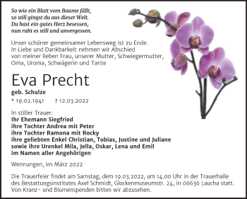 Traueranzeige von Eva Precht von Naumburger Tageblatt