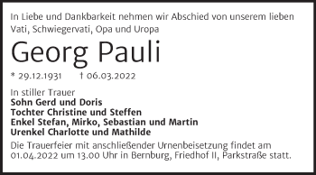 Traueranzeige von Georg Pauli von Trauerkombi Bernburg