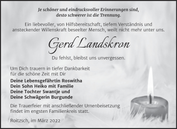Traueranzeige von Gerd Landskron von Trauerkombi Bitterfeld