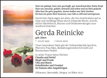Traueranzeige von Gerda Reinicke von Trauerkombi Merseburg