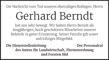 Traueranzeige von Gerhard Berndt von Mitteldeutsche Zeitung Weißenfels