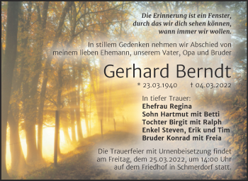 Traueranzeige von Gerhard Berndt von Wochenspiegel Naumburg/Nebra