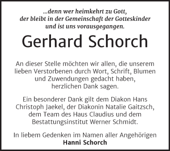 Traueranzeige von Gerhard Schorch von Trauerkombi Quedlinburg