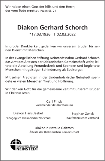 Traueranzeige von Gerhard Schorch von Mitteldeutsche Zeitung Quedlingburg