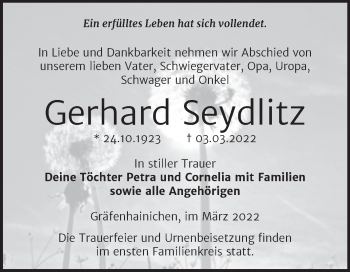 Traueranzeige von Gerhard Seydlitz von Trauerkombi Dessau