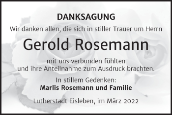 Traueranzeige von Gerold Rosemann von Mitteldeutsche Zeitung Mansfelder Land