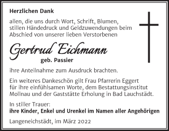 Traueranzeige von Gertrud Eichmann von Trauerkombi Merseburg